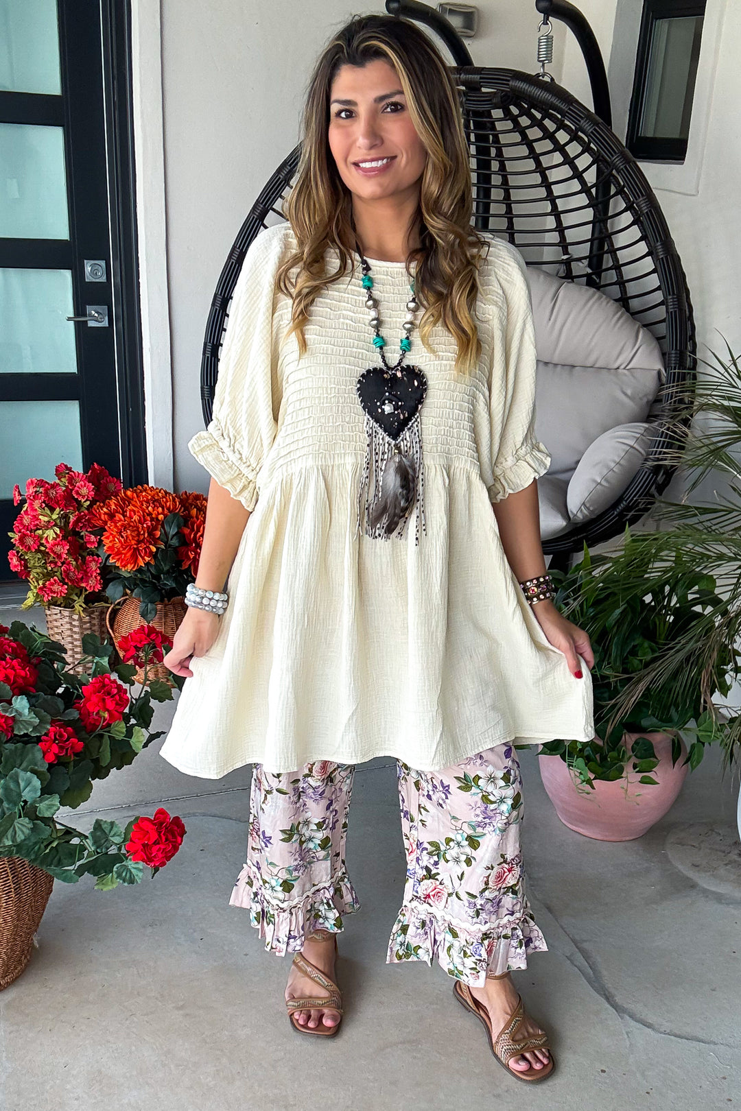 Floral Symphony Capris - 100% Cotton - Pale Rose