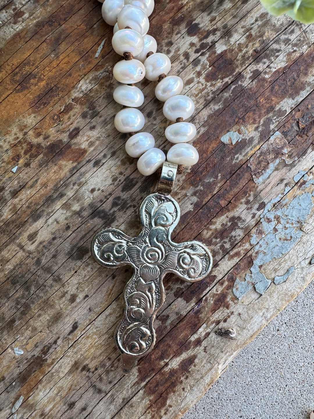 Handmade in Texas - Freshwater Pearl Necklace with Pearl Cross Pendant