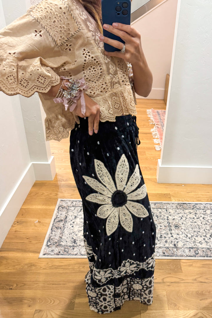 Crochet Flowers and Black Velvet Pantaloons