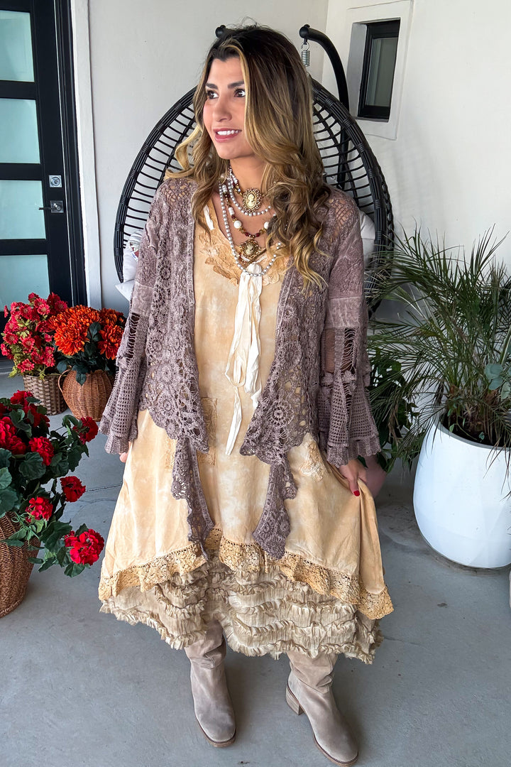 Desert Lace Dream Cardigan - Brown - 100% Cotton