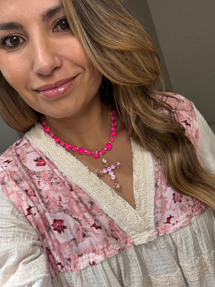 WAFA Cross Necklace - Pink