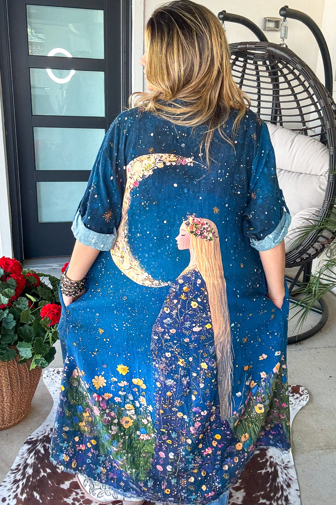 Midnight Moonflower Goddess Duster - 100% Cotton