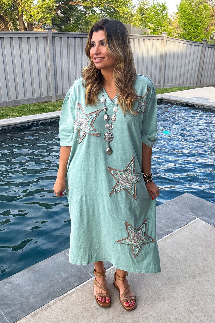 Starlit Meadow Maxi Dress - 100% Cotton - Sage