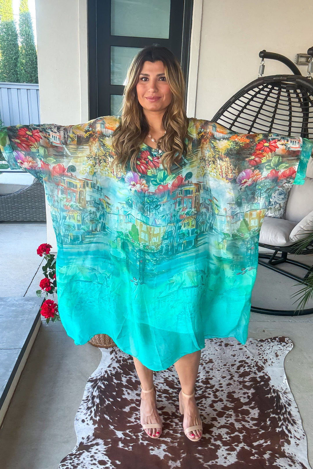 Midnight in Positano Silk Tunic - Made in Italy  - Aqua