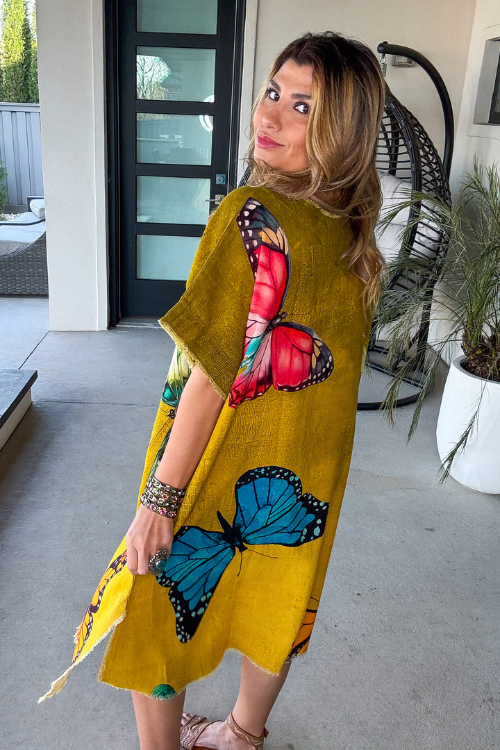 Butterfly Linen Feeling Dress/Tunic - 100% Cotton
