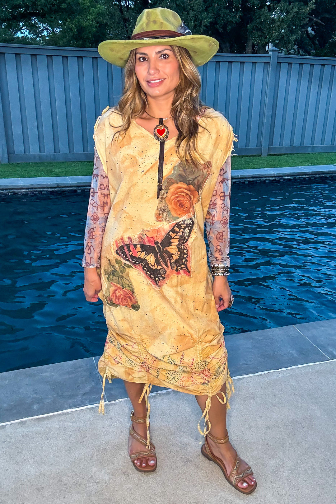 Butterfly Canvas Dress - Tan - 100% Cotton