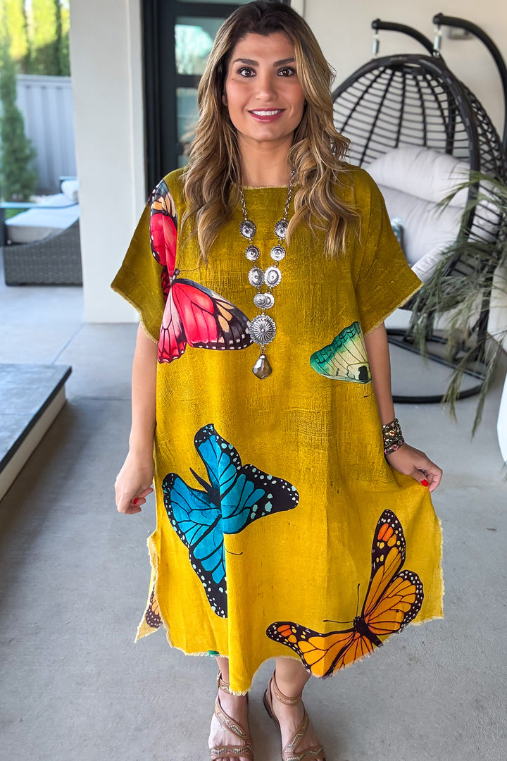 Butterfly Linen Feeling Dress/Tunic - 100% Cotton