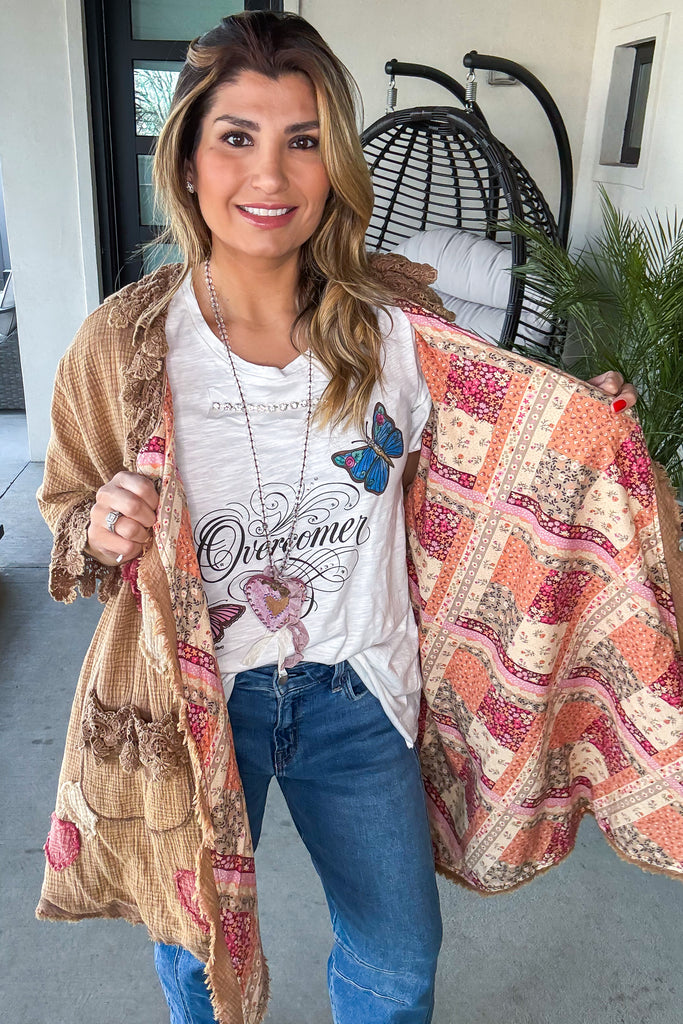 Assortments Of Love Oversized Reversible Cardigan - 100% Cotton - Mushroom