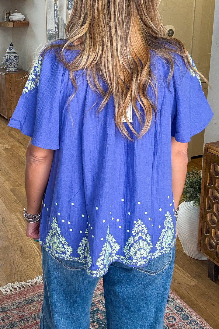 Morning Glow Top - 100% Cotton - Blue - SALE