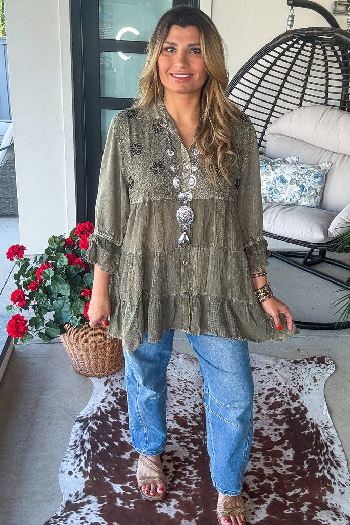 PRE ORDER: Gathering Sweetness Blouse - Gravel