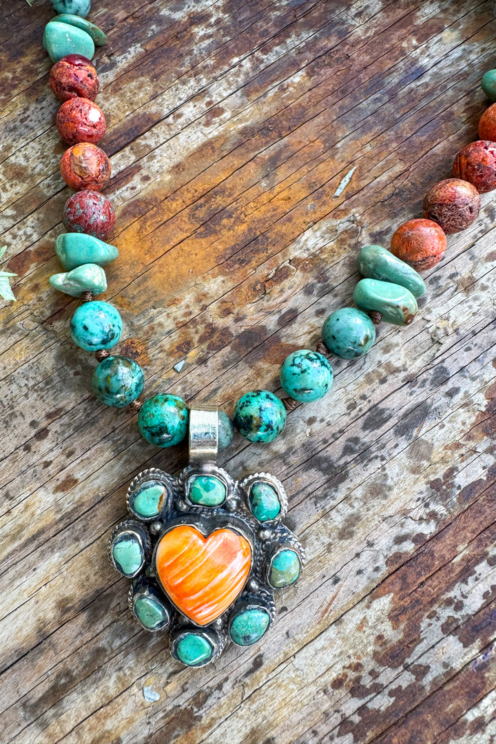 Handmade in Texas - Turquoise - Red Jasper and Spiny Oyster Shell Necklace