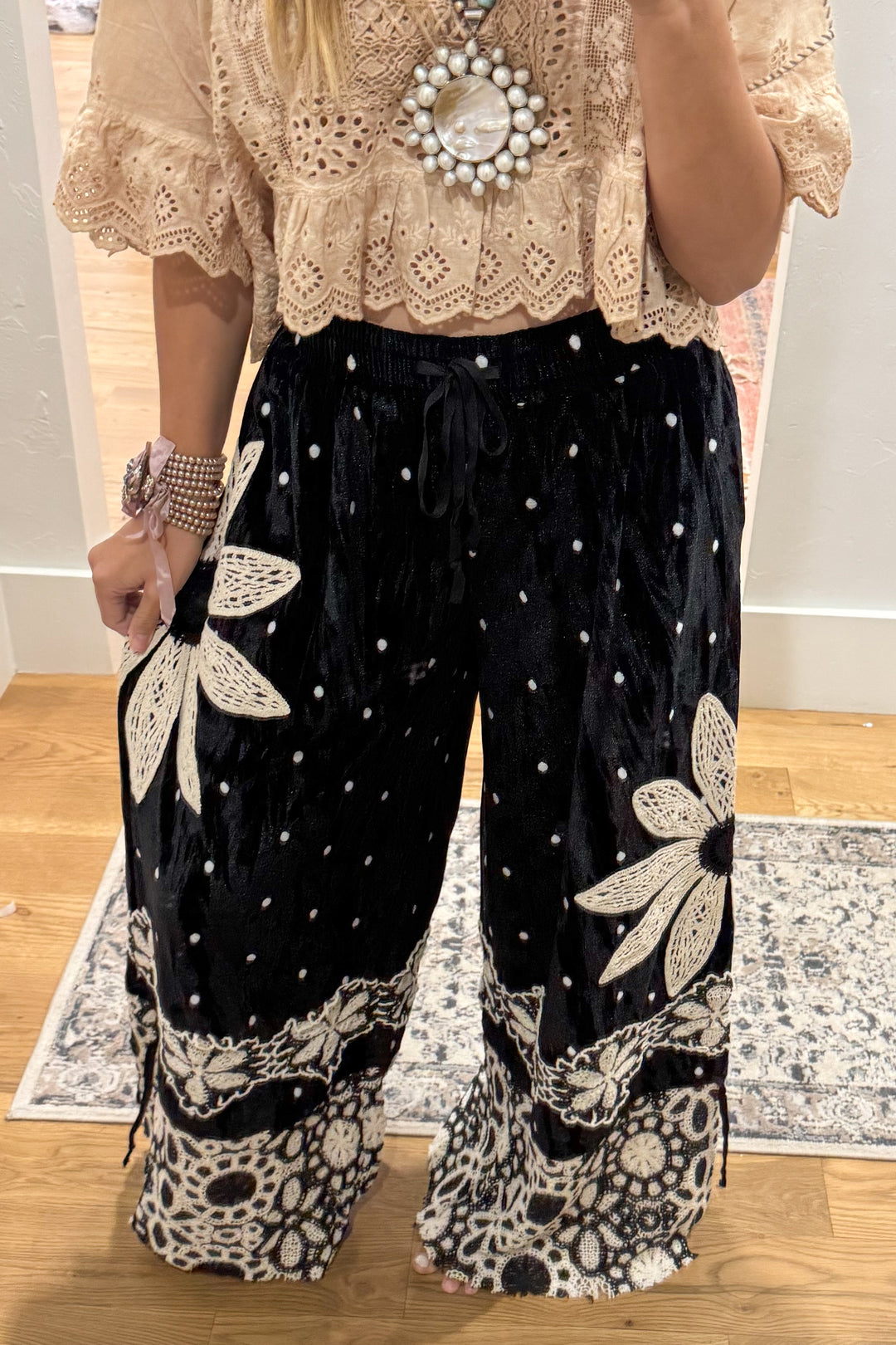 Crochet Flowers and Black Velvet Pantaloons