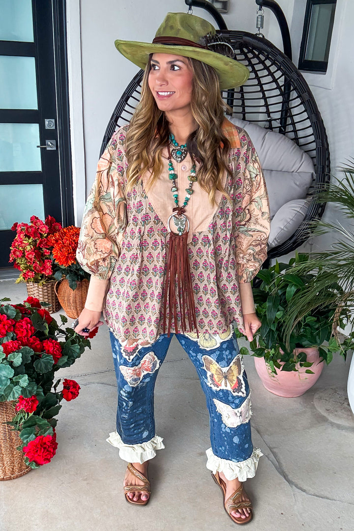 Harvest Treasures Tunic - Apricot Plaid - 100% Cotton