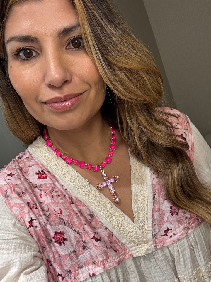 WAFA Cross Necklace - Pink