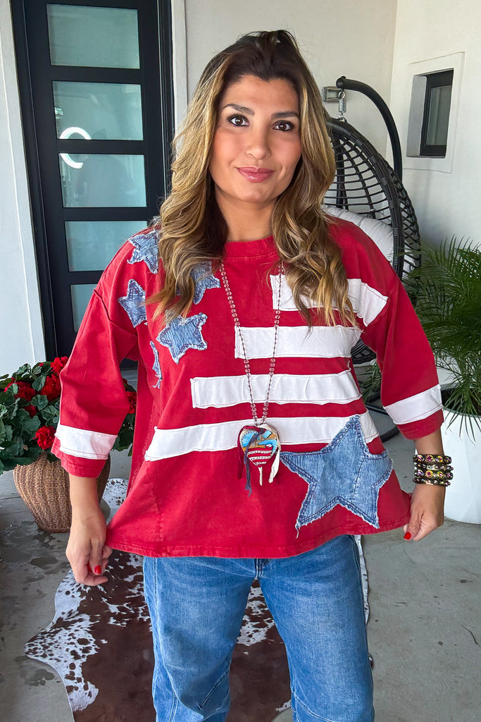 Homegrown Freedom Oversized Top - 100% Cotton - Red
