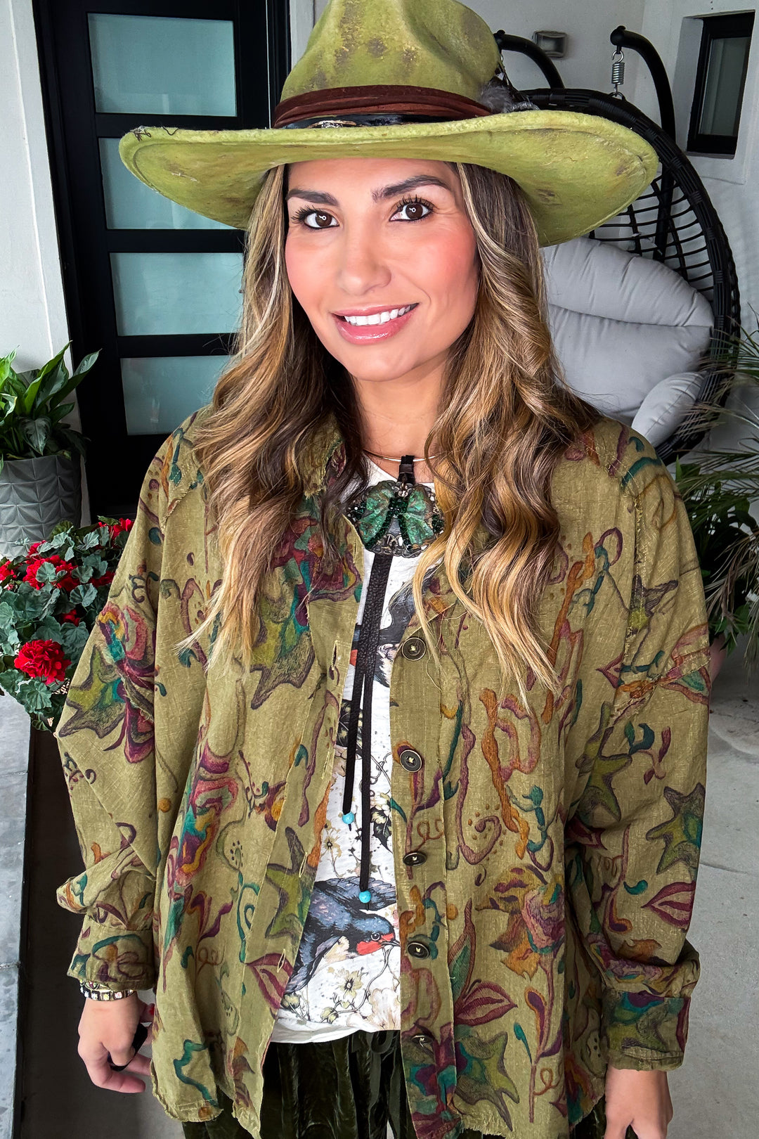 Garden Meadow Oversized Green Mix Top - 100% Cotton