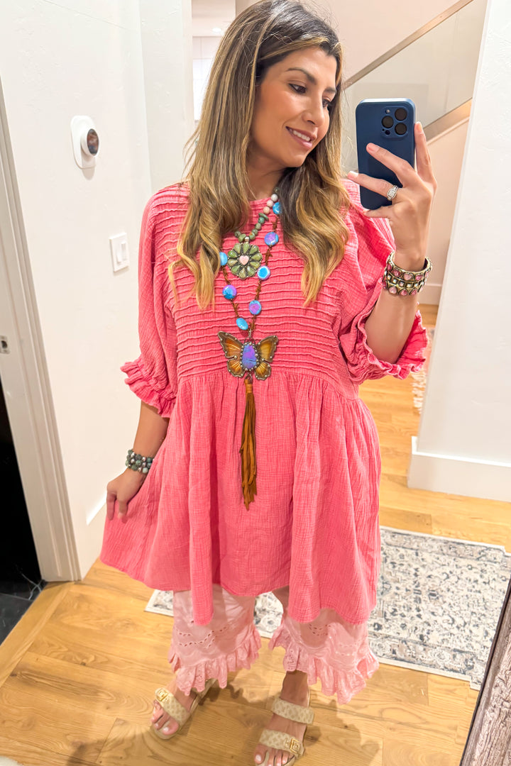 The Softest Dress Ever - 100% Cotton - Boho Red/Pink