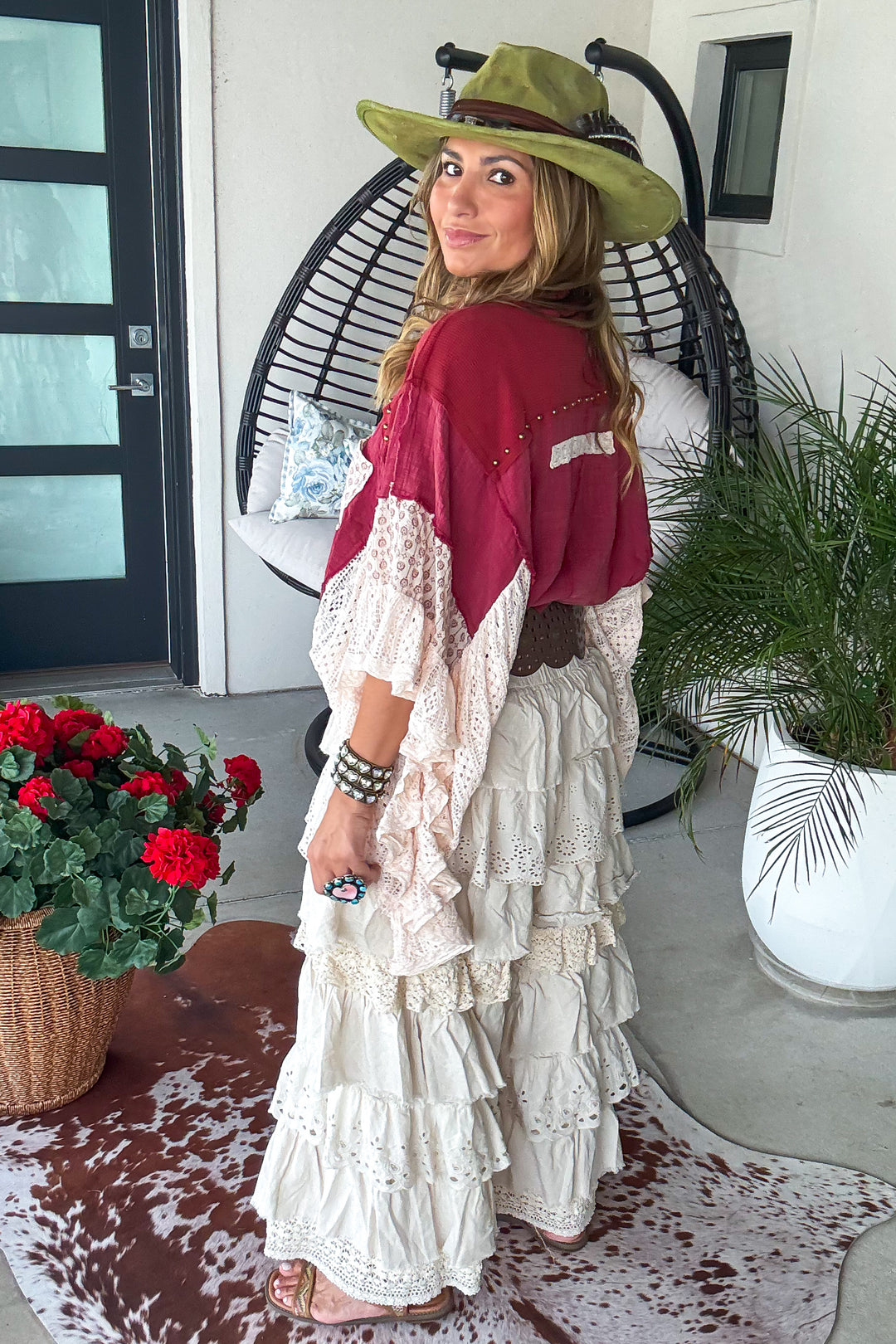 Lace And Leisure Top - 100% Cotton- Ruby