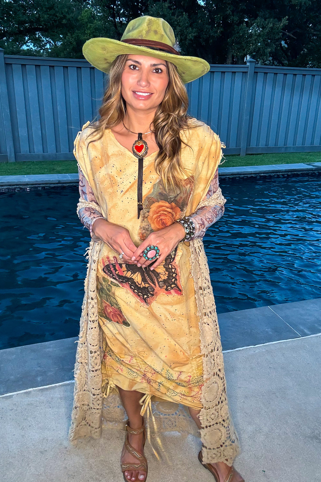 Butterfly Canvas Dress - Tan - 100% Cotton