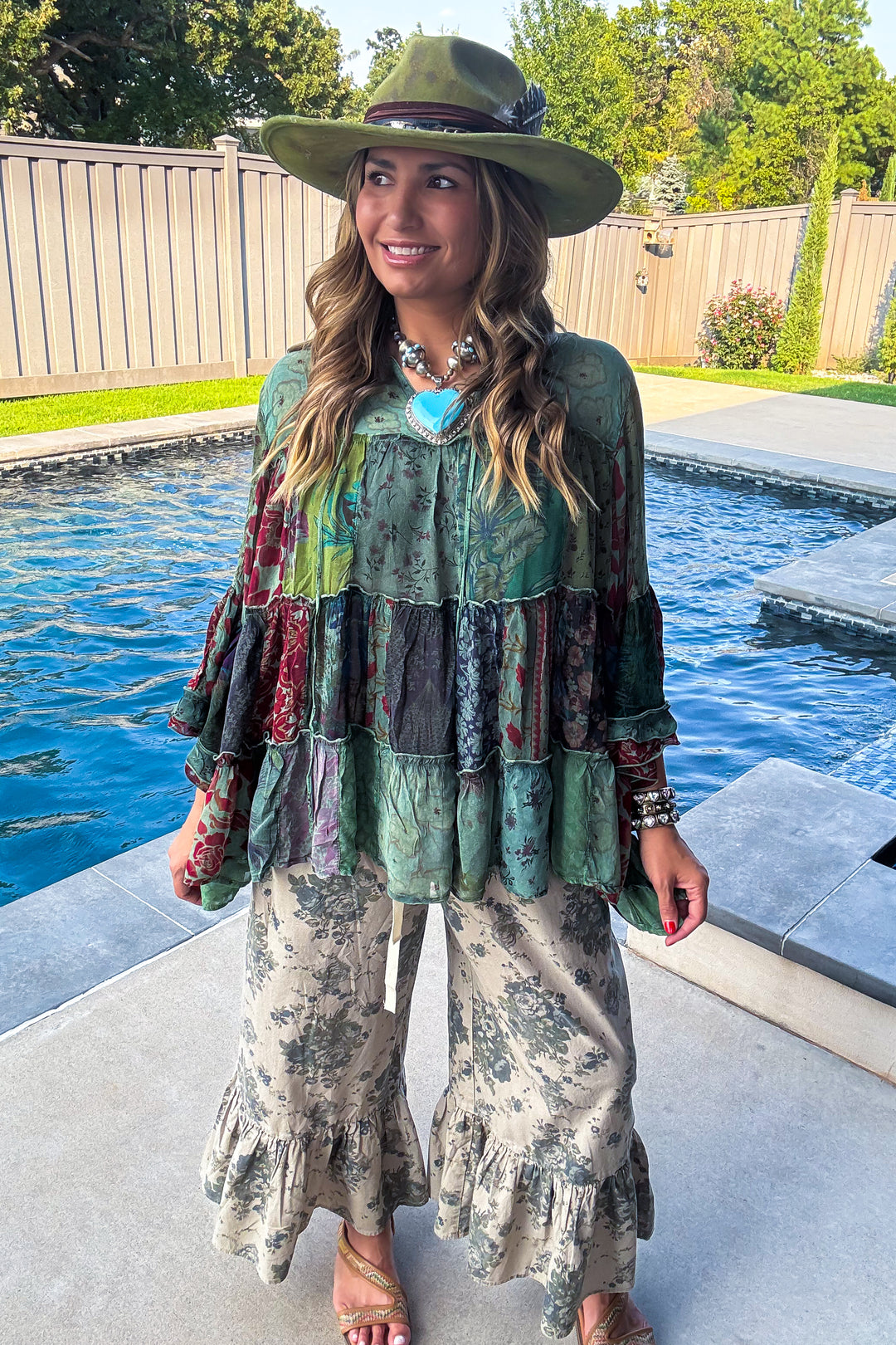 Autumn Bliss Sheer Blouse - Basil