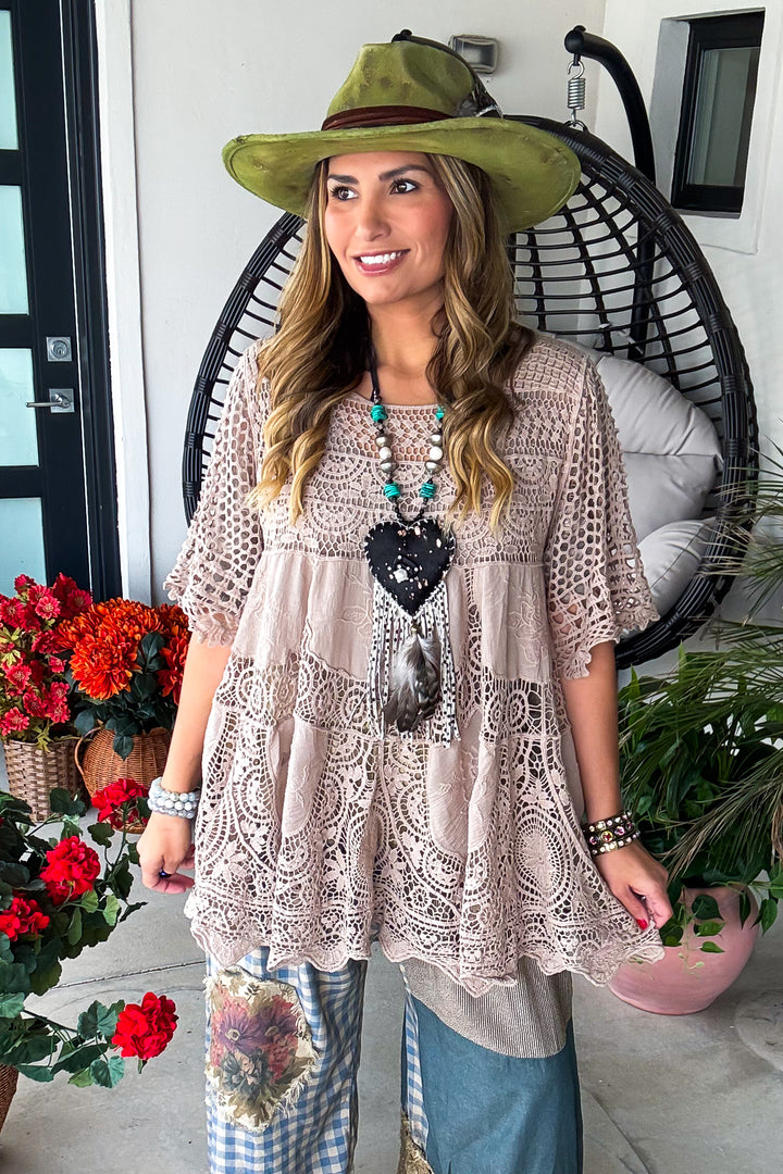AHB EXCLUSIVE: Delightful Details Top - Mocha - 100%  COTTON