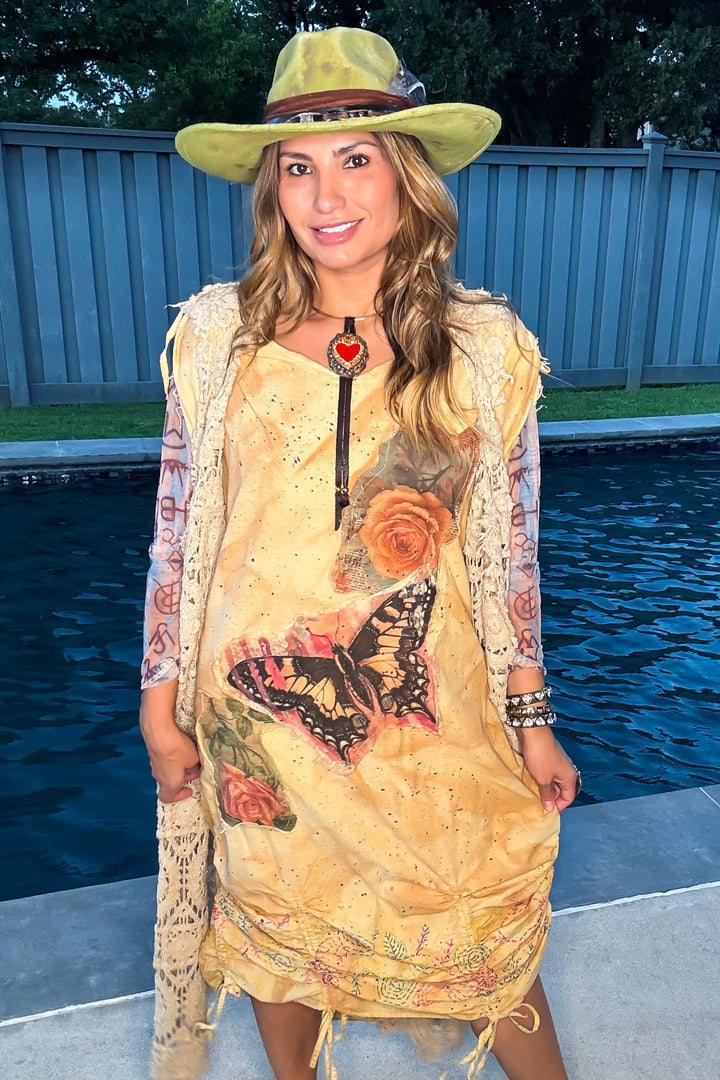 Butterfly Canvas Dress - Tan - 100% Cotton