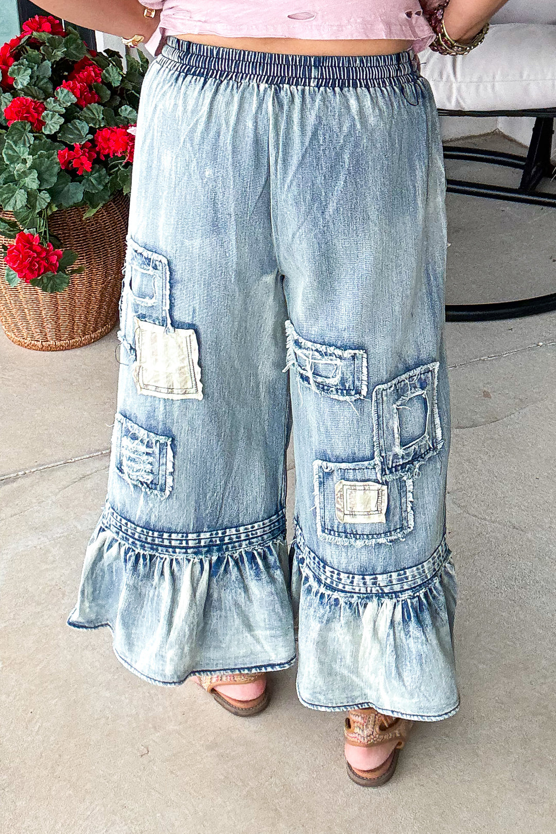 Embroidered Romance Pants - Denim