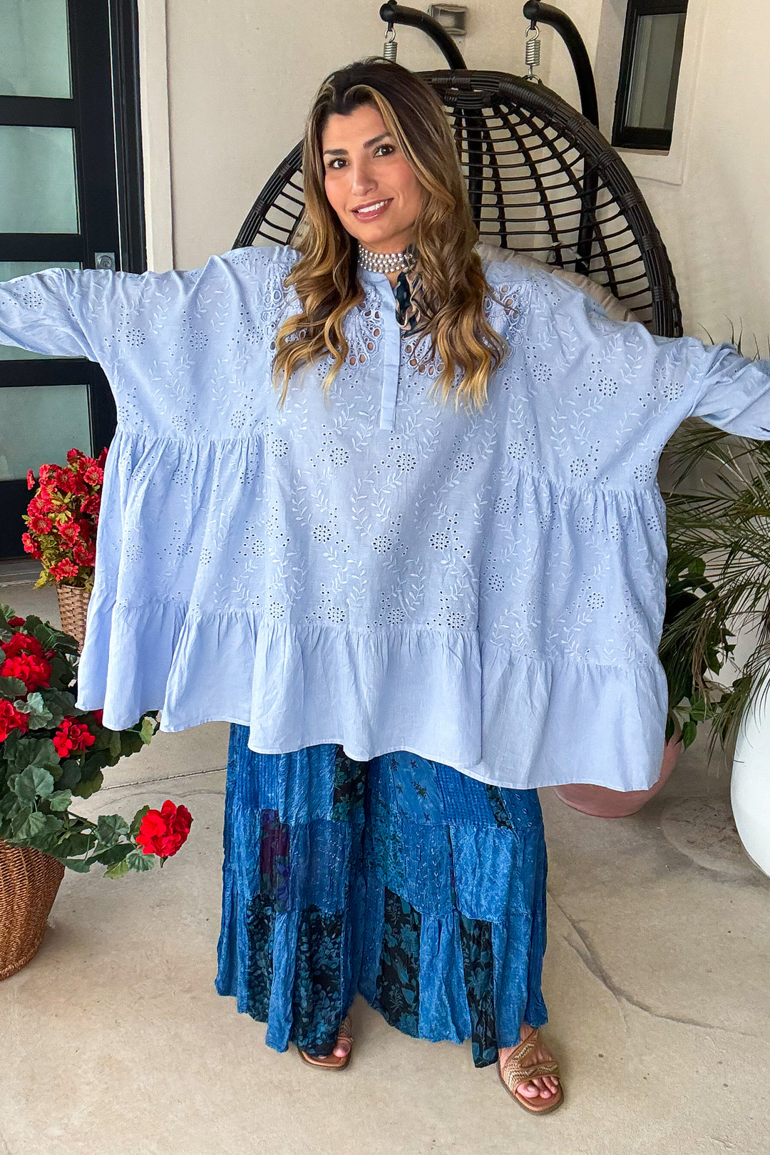 Luminous Pearl Tunic - 100% Cotton  - Blue