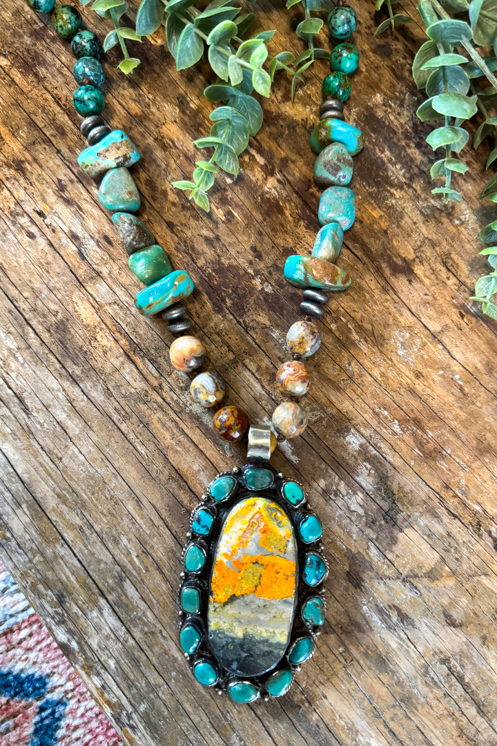 Genuine Turquoise and Bumblebee Jasper Statement Necklace - handmade in Texas