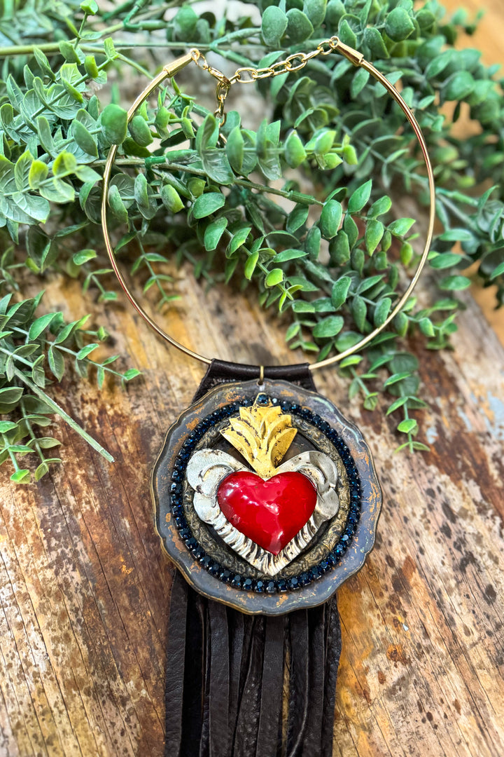 HANDMADE Jaded Gypsy Heart Necklace Long Fringe - Choker