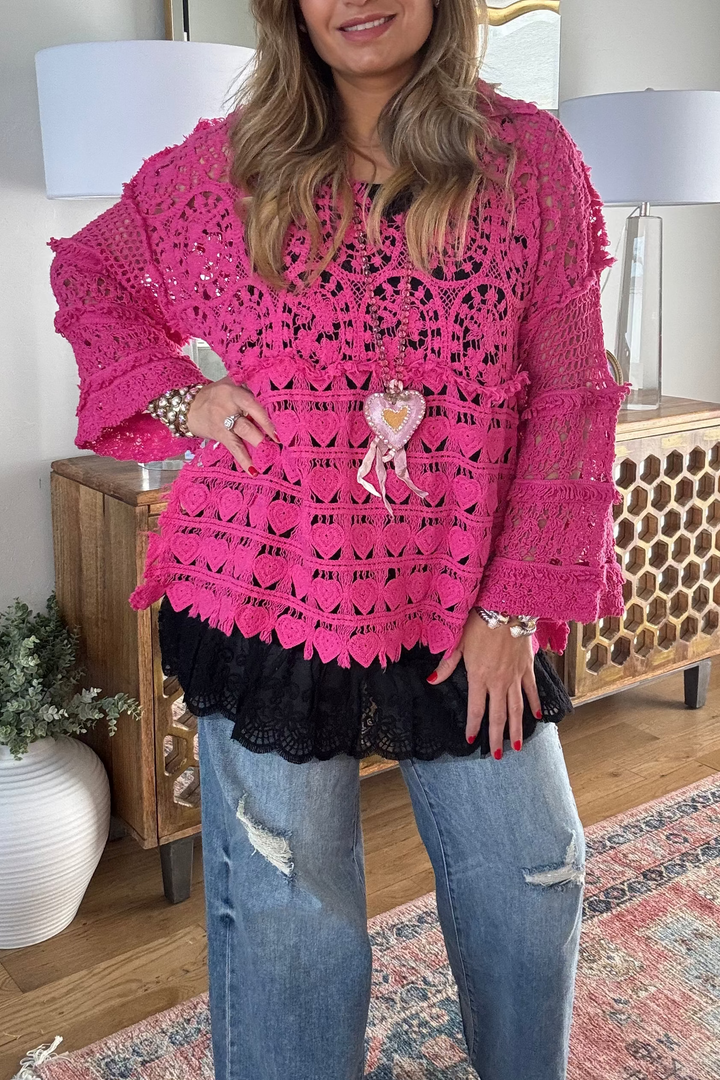 Lover’s Heart Hand-Crocheted Magenta Top - 100% COTTON
