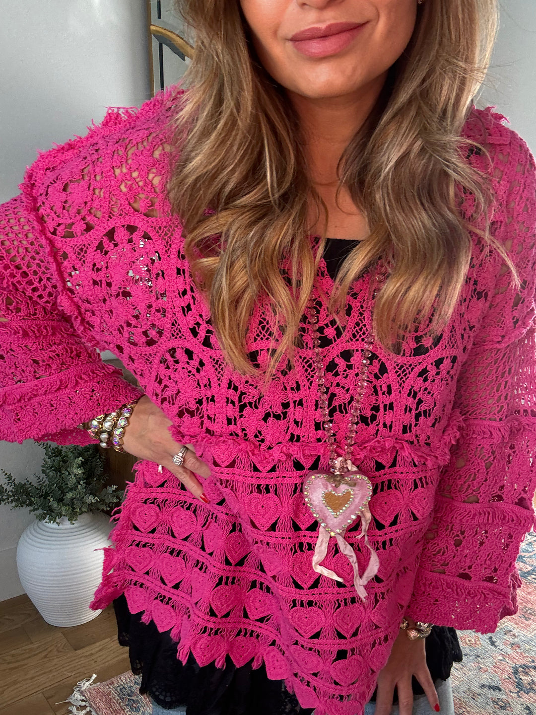 Lover’s Heart Hand-Crocheted Magenta Top - 100% COTTON