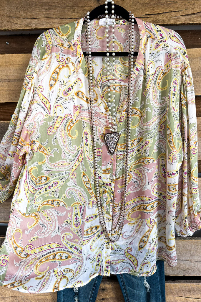 Devoted To Truth Oversized Button Up Blouse - Sage Blush - SALE