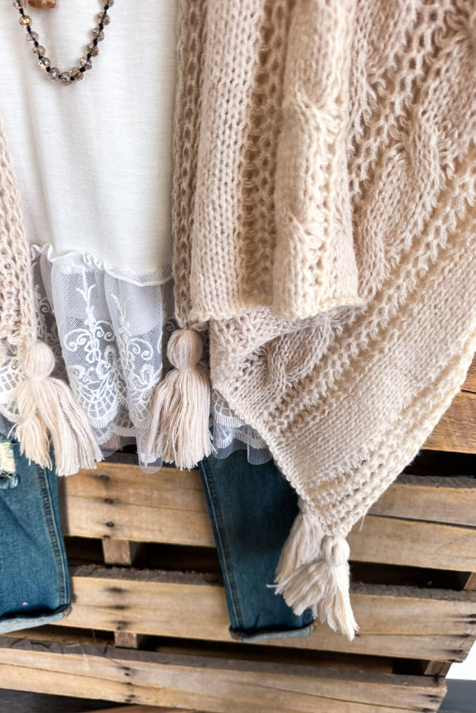 Keep Talking Casual Crochet Ruana - Beige
