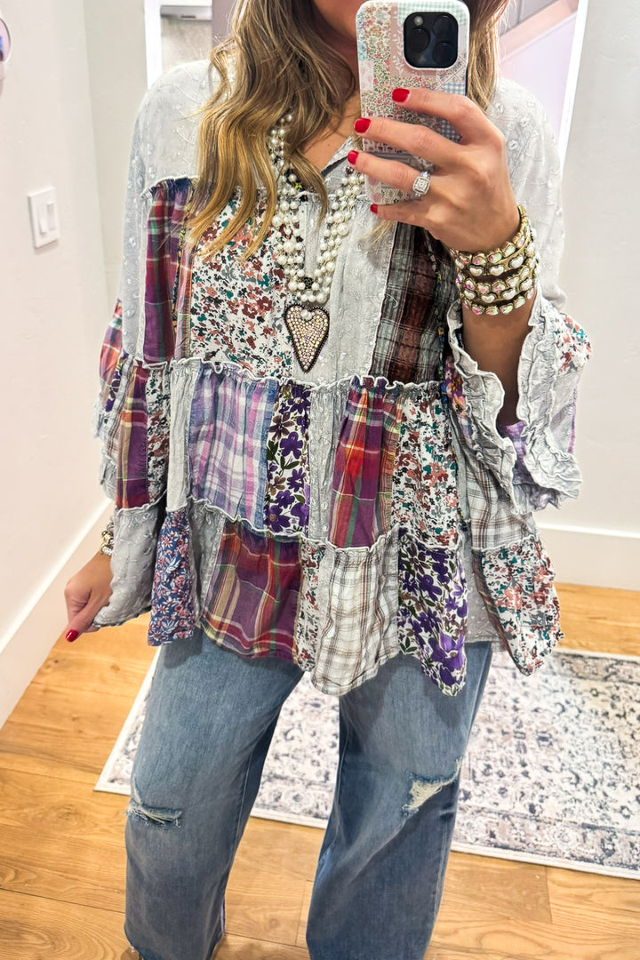 A Day With Friends Oversized Loose Fit Blouse - Gray