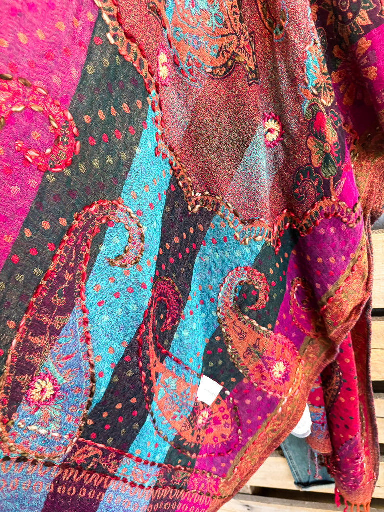 NATURAL FABRICS: Pouring Out My Love Wool Ruana - Multi - 100% WOOL