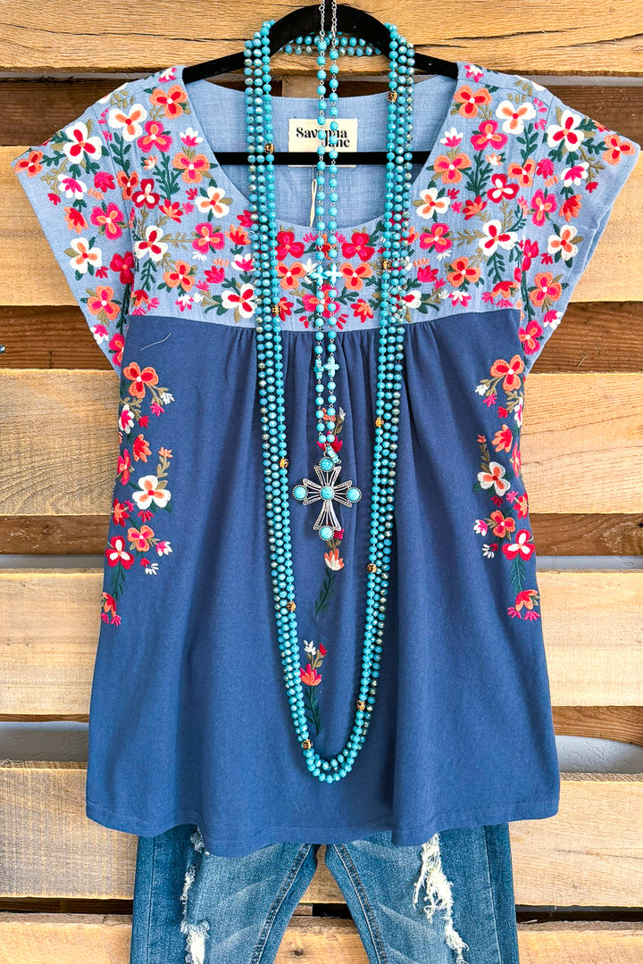 AHB EXCLUSIVE: Taking Hearts Top - Denim