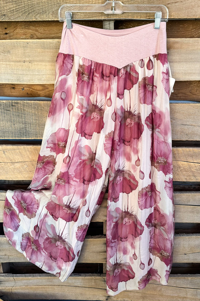 Rose Petal Silk Blend Stretch Palazzo Pants - Made in Italy - (Sold Separately)