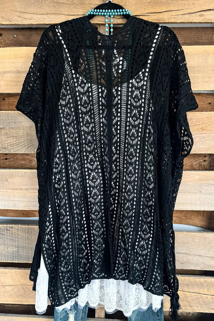 Dreamy Moments Crocheted Cardigan - Black -  100% Cotton