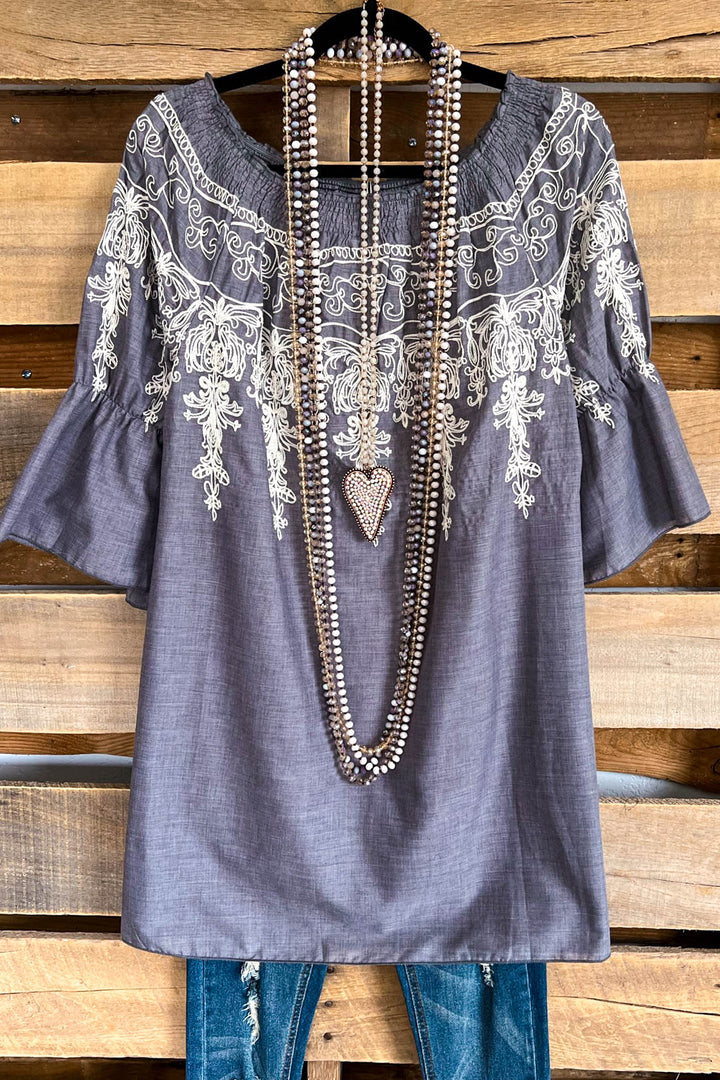 All Tangled Up Top - Gray- 100% COTTON
