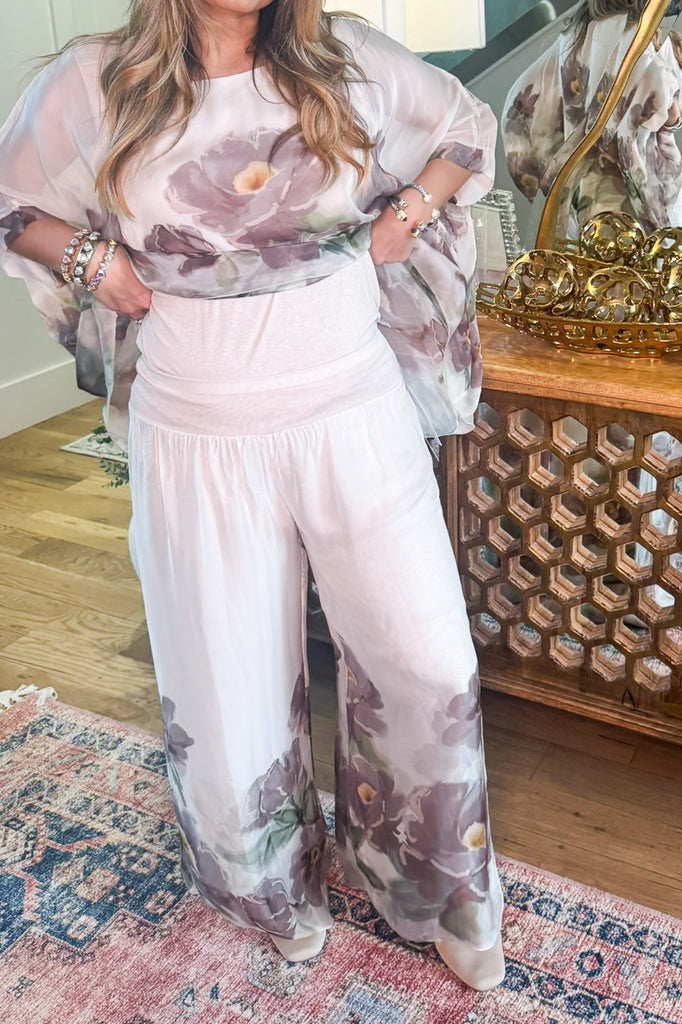 Mystic Garden Silk Blend Stretch Palazzo Pants - Made in Italy (Sold Separately)