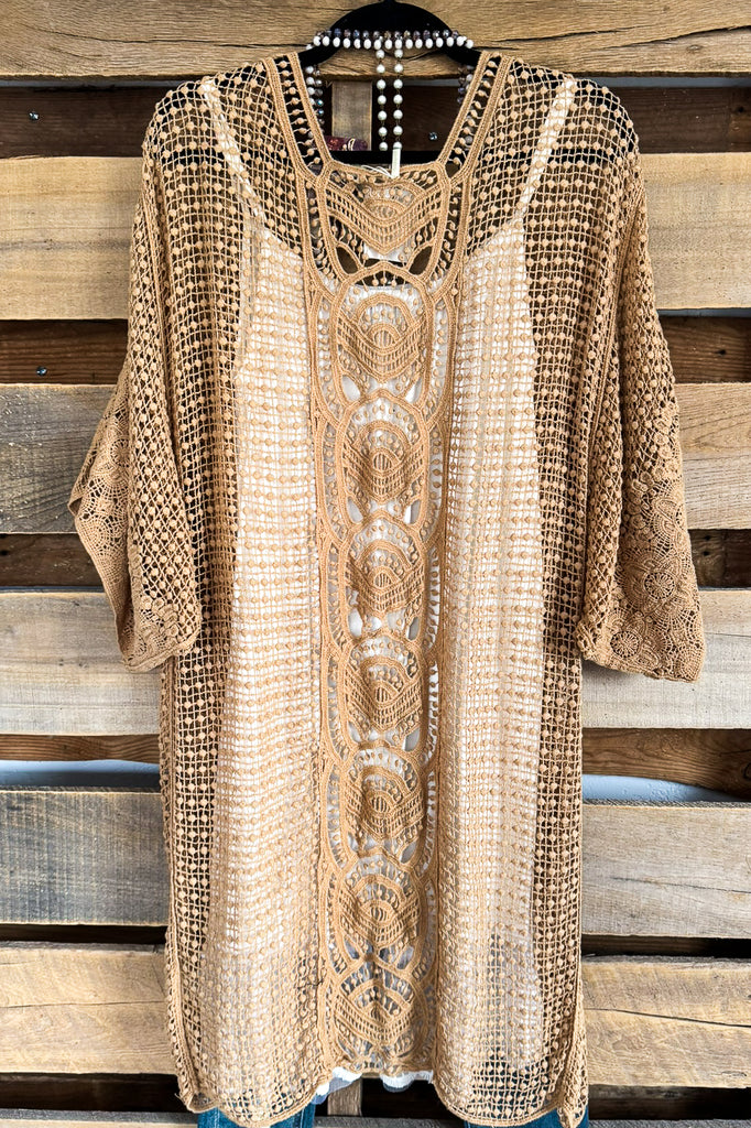 Lost For Words Crochet Cardigan - Camel - 100% COTTON