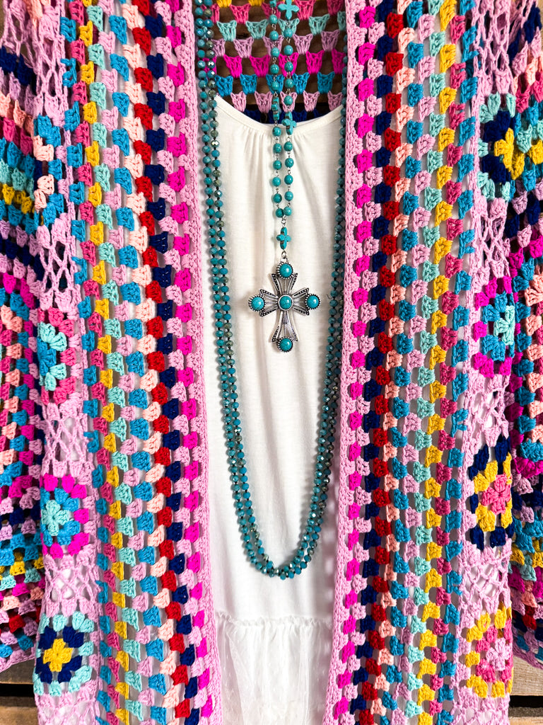 Spirit Strong Crochet Cardigan - Pink