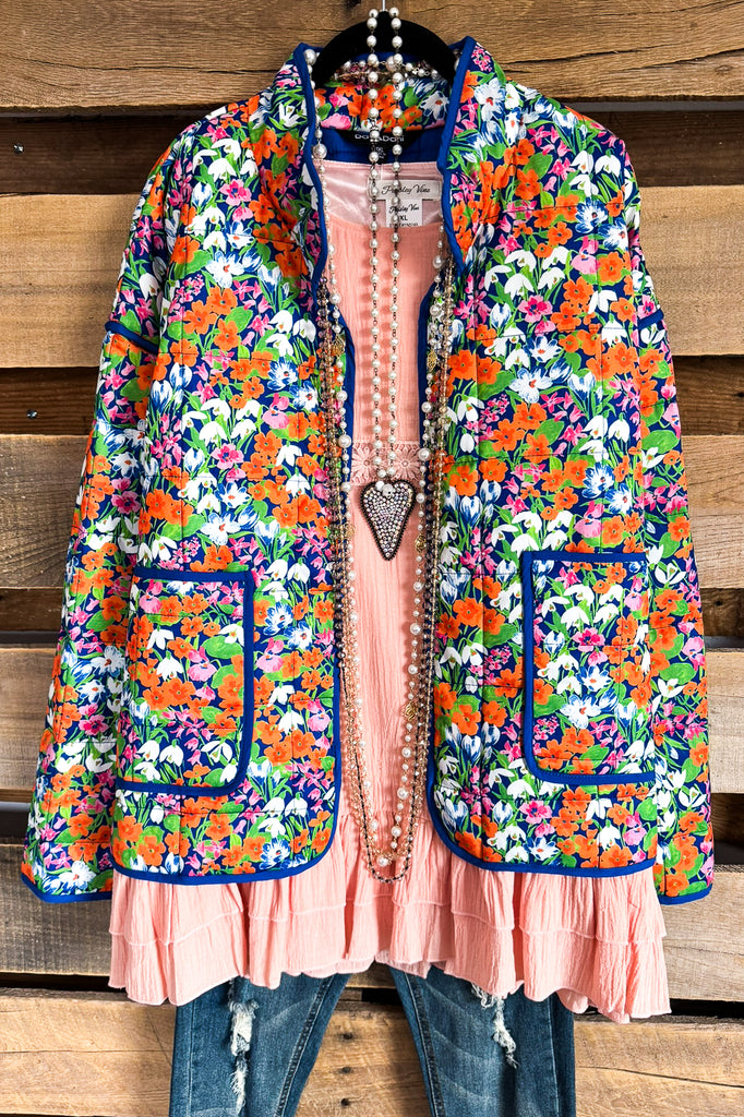 Retro Quilted Jacket  - Deep Blue - SALE