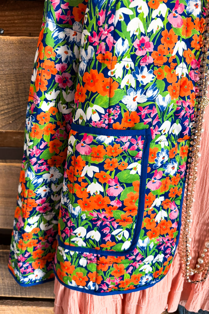Retro Quilted Jacket  - Deep Blue - SALE