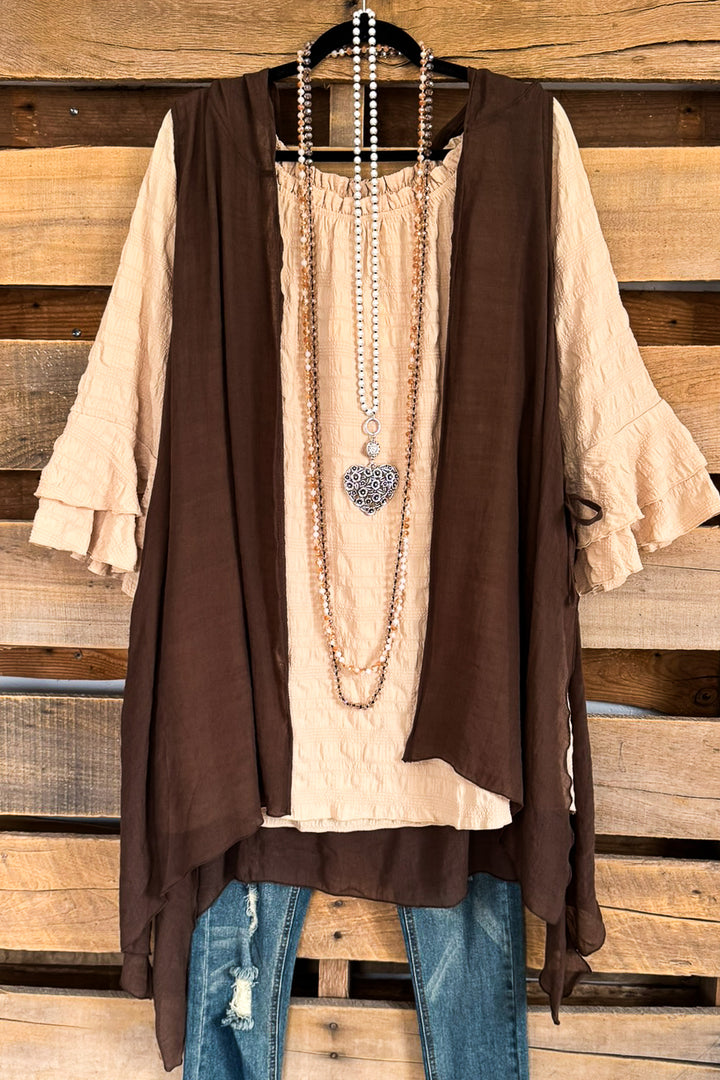 Grace Fit Vest Cardigan - Brown