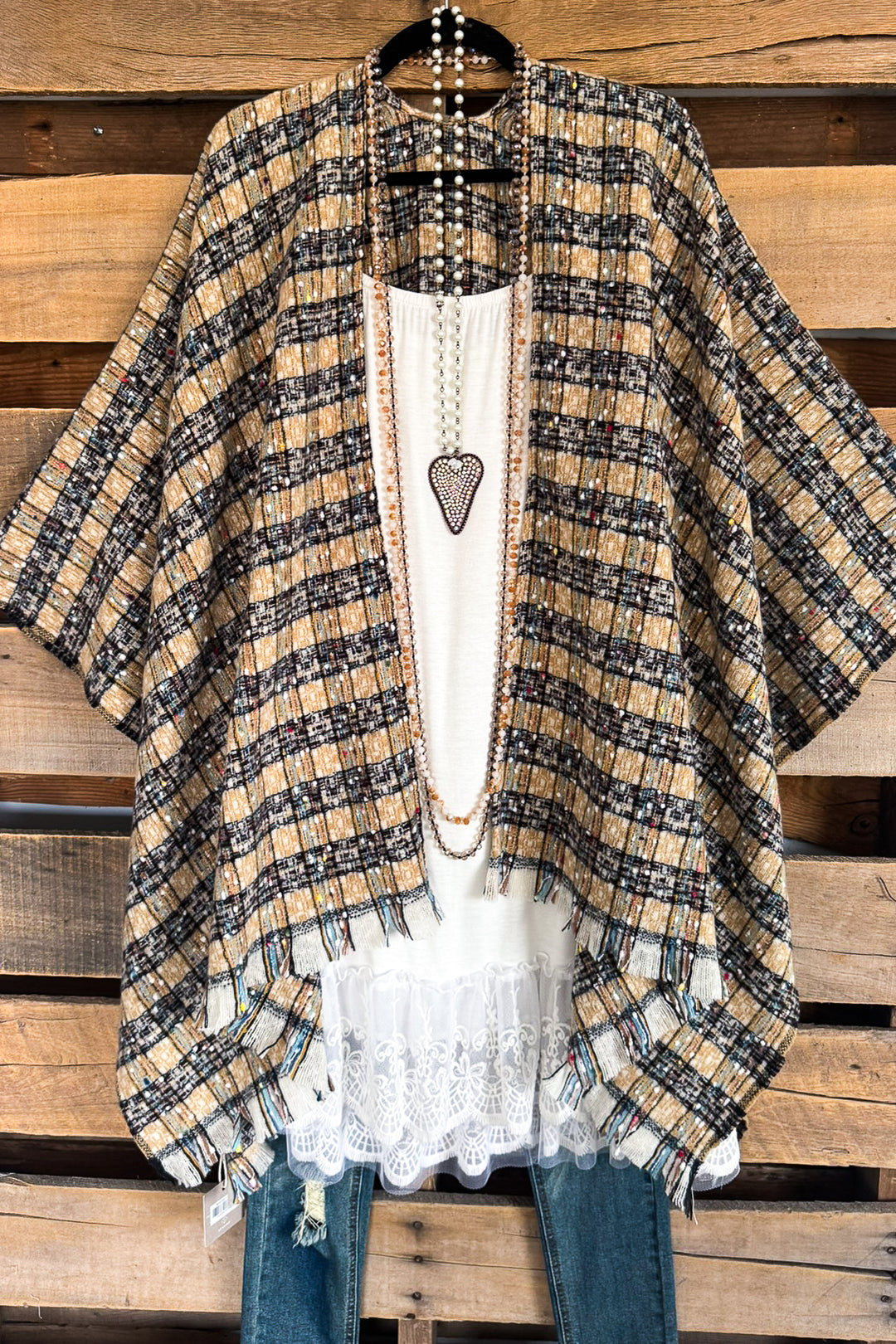 Plaid Occasions Ruana - Beige