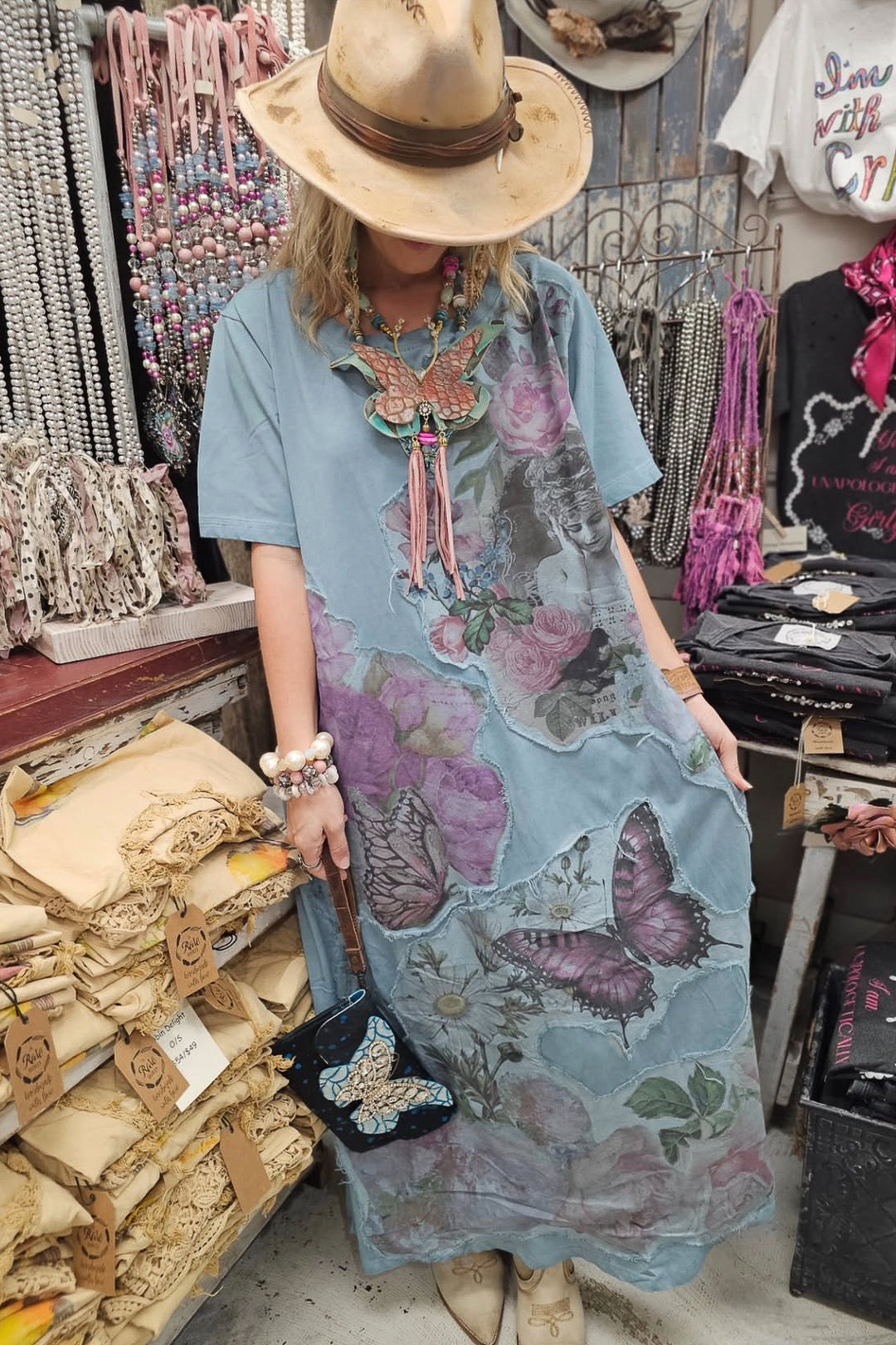 The Painted Garden Heirloom Blue Maxi Dress - 100% Cotton