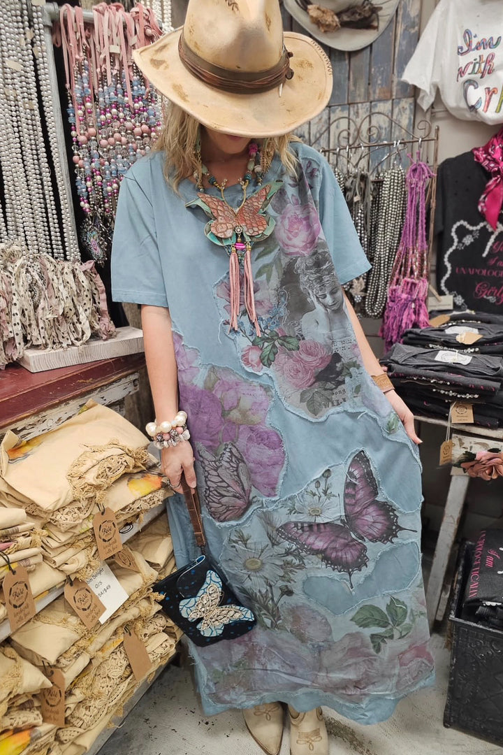 The Painted Garden Heirloom Blue Maxi Dress - 100% Cotton