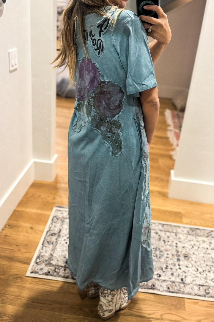 The Painted Garden Heirloom Blue Maxi Dress - 100% Cotton